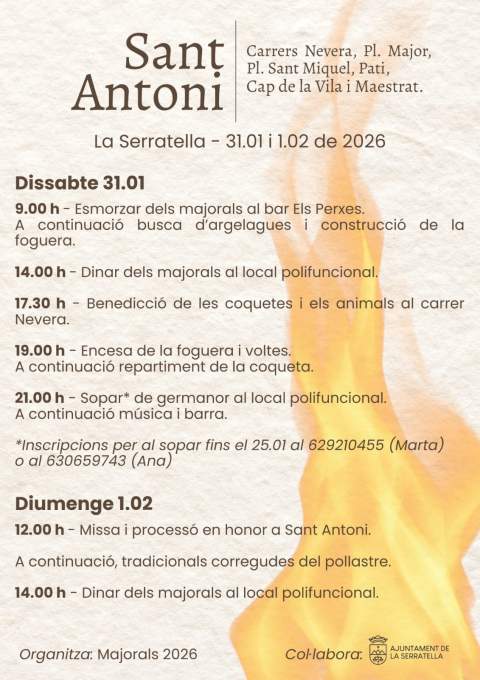 La Serratella celebrará Sant Antoni los días 31 de enero y 1 de febrero de 2026