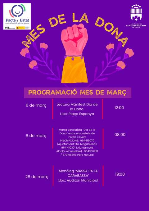 Santa Magdalena presenta su programación para el Día de la Mujer con actividades reivindicativas, deportivas y culturales