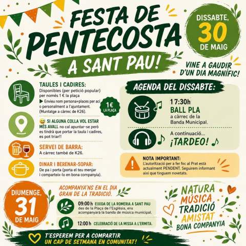 El Ayuntamiento de Albocàsser invita a vecinos y visitantes a participar en la tradicional Pascua de Pentecostés en Sant Pau