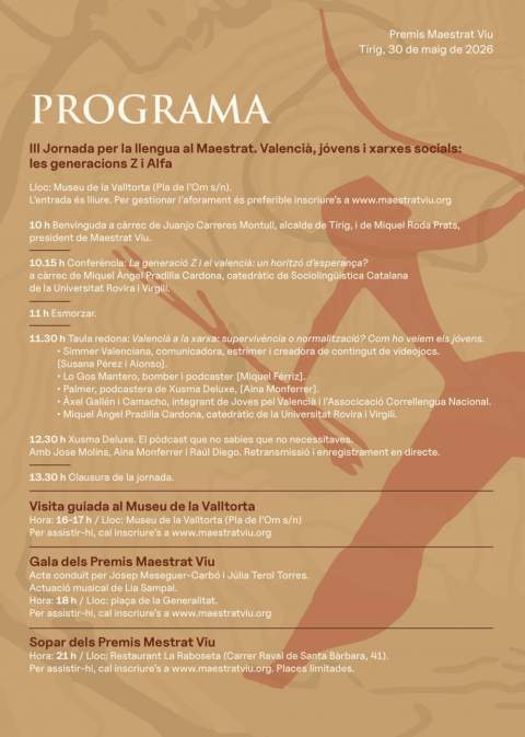 Tírig acoge la III Jornada por la Llengua del Maestrat y los Premios Maestrat Viu 2026 centrados en los jóvenes y las redes sociales