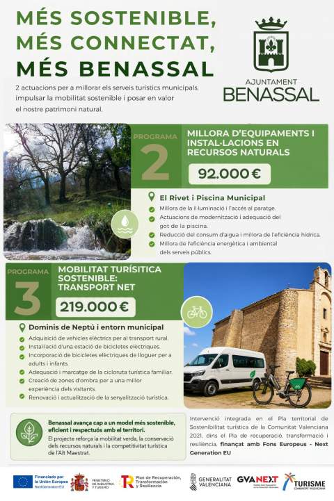 Benassal invierte 311.000 euros en turismo sostenible, movilidad verde y puesta en valor del patrimonio natural