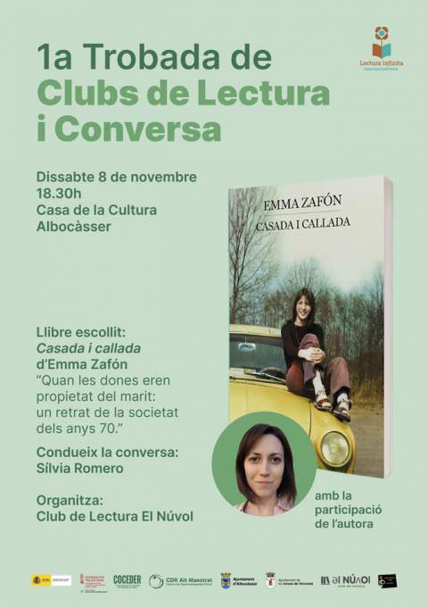 Albocàsser acogerá el 1r Encuentro de Clubs de Lectura y Conversación en torno a la obra Casada i callada, de Emma Zafón