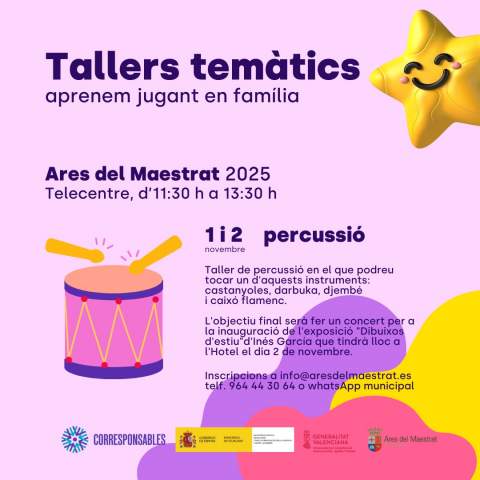 Ares del Maestrat impulsa los talleres familiares de percusión dentro del programa Corresponsables