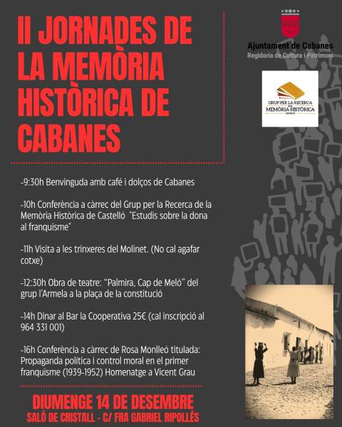 Cabanes celebra las II Jornadas de la Memoria Histórica para profundizar en el conocimiento del pasado y promover la reflexión colectiva