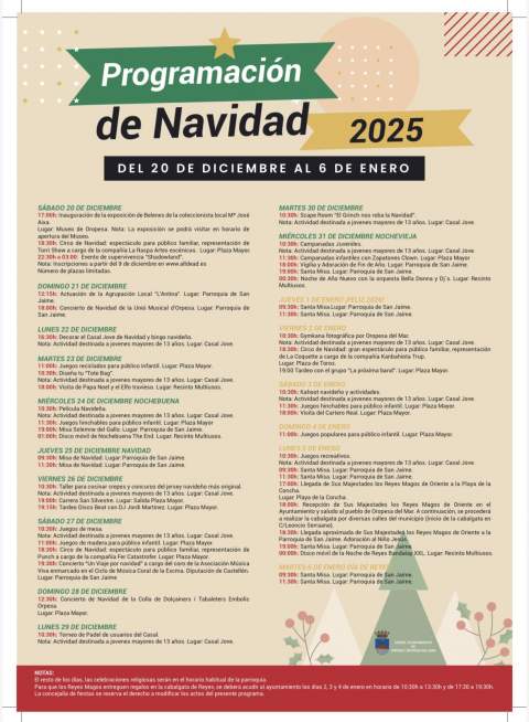 Oropesa del Mar presenta una completa programación navideña con más de dos semanas de actividades para todas las edades